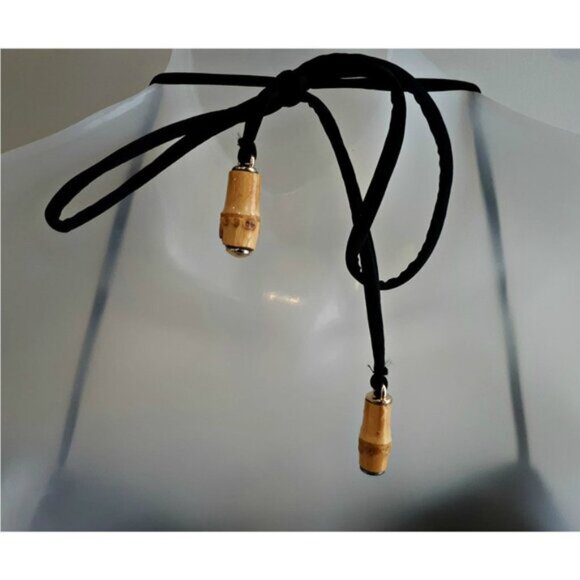 Victorias Secret Halter Bikini Top Swim Bra Black Gold Wood Beaded Size 34B - Picture 5 of 9